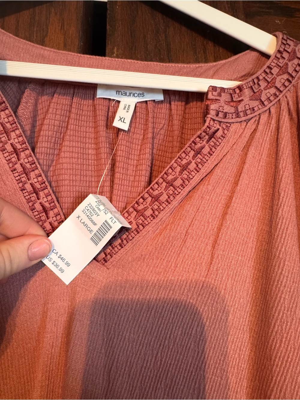 Maurices Rose-Mauve Embroidered V-Neck Peasant Blouse - Picture 2 of 3